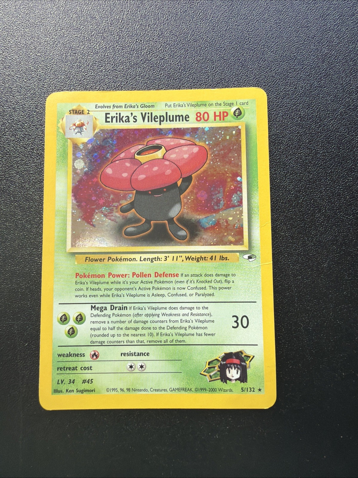 Erika's Vileplume #5/132, Gym Heroes Rare Holo SWIRL 2000 Vintage Pokemon LP
