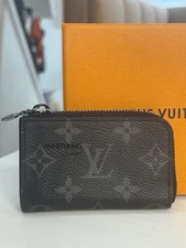Authentic Louis Vuitton Monogram Eclipse Coin Case Black Microchipped W/ Box