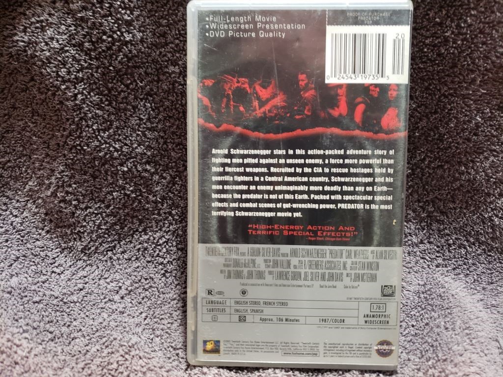 Sony PSP UMD Predator (WS, 1987) Used Movie Disc - Free Shipping