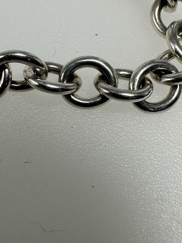 Return to Tiffany & Co. Sterling Silver 10mm Circle Link Heart Charm Bracelet 7” - Picture 4 of 8