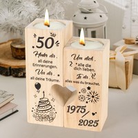 Deko KerzenstäNder Holz Personalisiert 50. Geburtstag Geschenk FüR Frau Mann