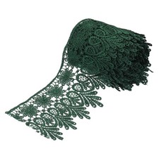 3" Wide 5 Yard Lace Ribbon Floral Pattern Dark Green Embroidered Lace Trim