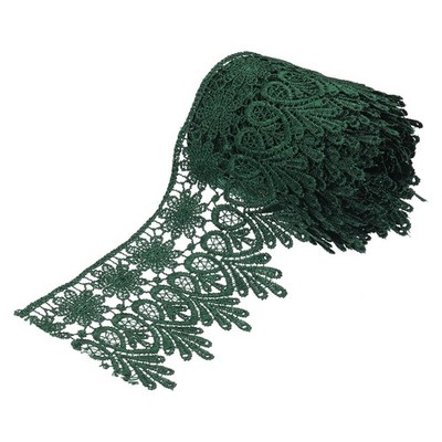 3'' Wide 5 Yard Lace Ribbon Floral Pattern Dark Green Embroidered Lace Trim