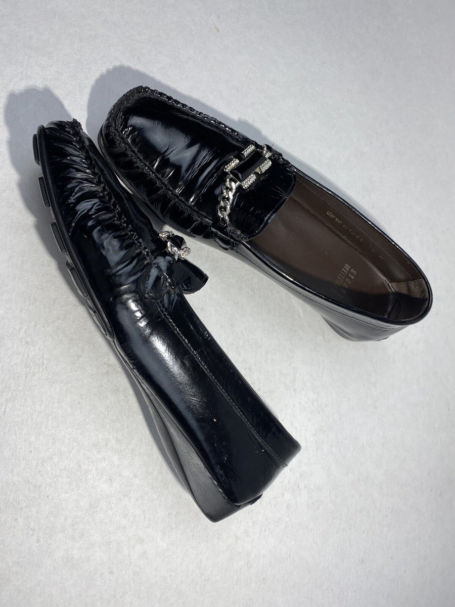 Stuart Weitzman Black Patent Leather Slip-On Loafers with Silver Buckle Stuart Weitzman Black Patent Leather Loafers Silver Buckle  main image 3