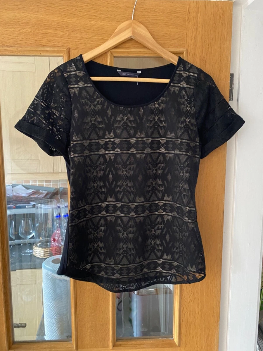 Marks and Spencer ladies black short sleeved lace top 8 eBay