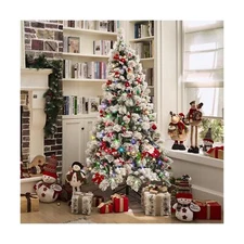Flocked Christmas Tree Prelit 7.5ft, Snow Flocked Pine Christmas Tree with 14...