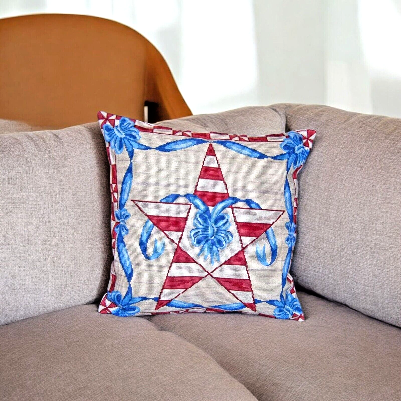 FREE Shipping - Red, White & Blue Handmade Needlepoint Throw Pillow