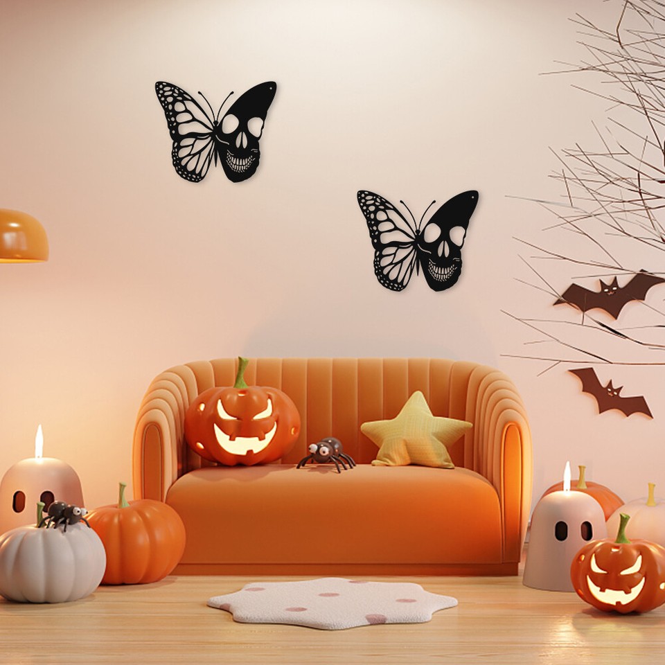 Halloween Butterfly Ornaments Black Metal Art Work for Farmhouse Fence