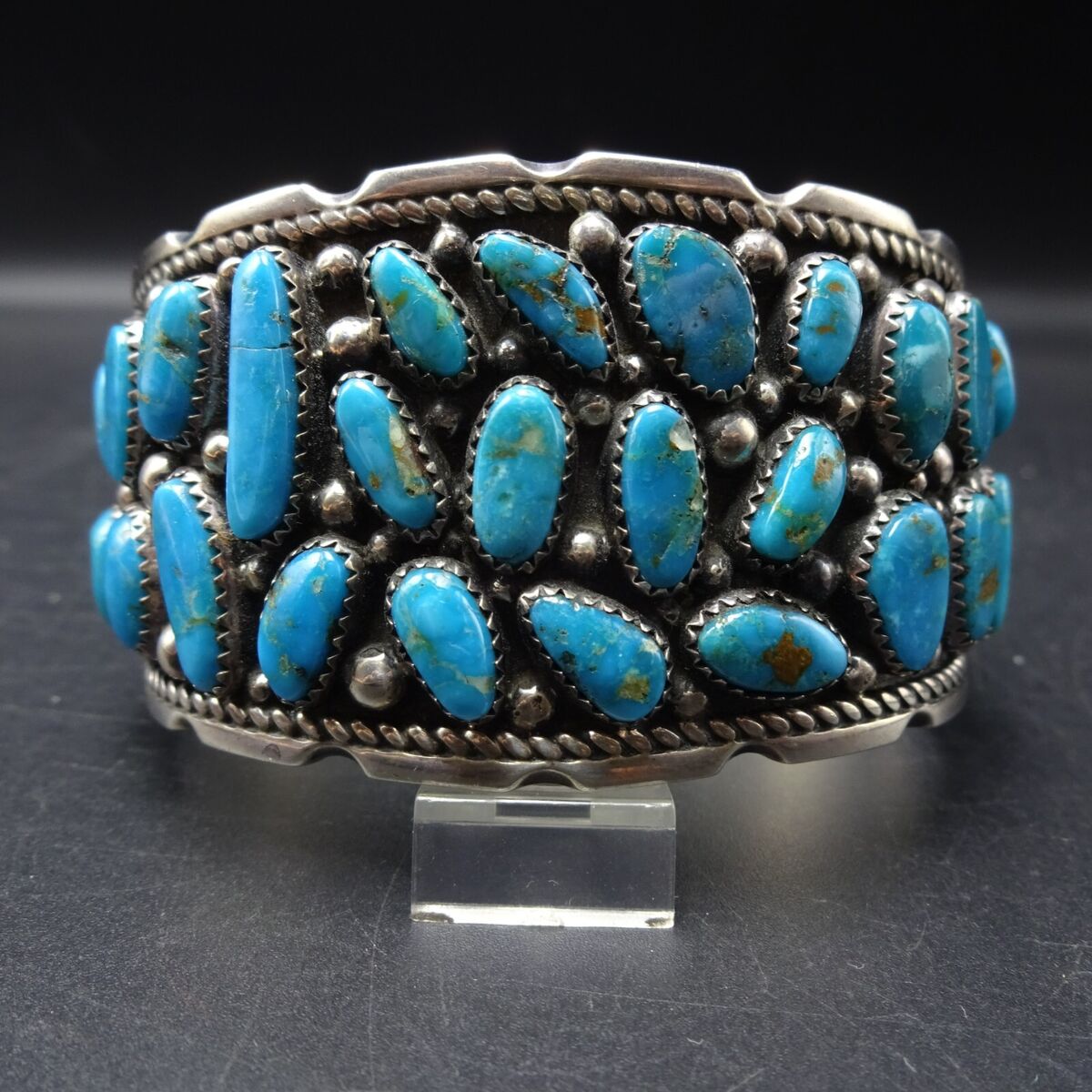 155 Grams Ultra Incredibly Detailed Navajo Turquoise Native American Jewelry Silver 'Web' Bracelet 155 Grams Ultra Incredibly Detailed Navajo Turquoise Native American Jewelry Silver 'Web' Bracelet