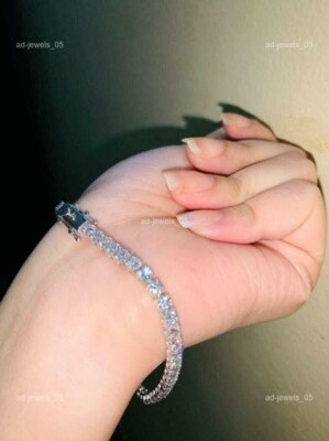 Round Cut Lab-Grown/CVD Diamond  Birthday Gift Tennis Bracelet 950 Platinum