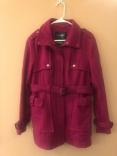 Green With Envy Women's Zippered Bright Pink Wool Blend Large Coat Jacket