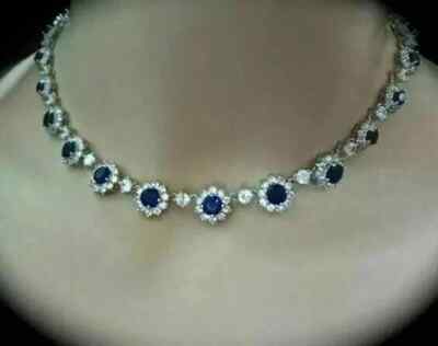 15Ct Round Lab-Created Sapphire Women'sTennis Necklace 14K White Gold Plated 18''