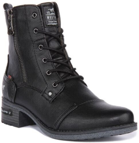 MUSTANG Mujer Cordones Botines de Piel en Negro Talla UK 4-8 |