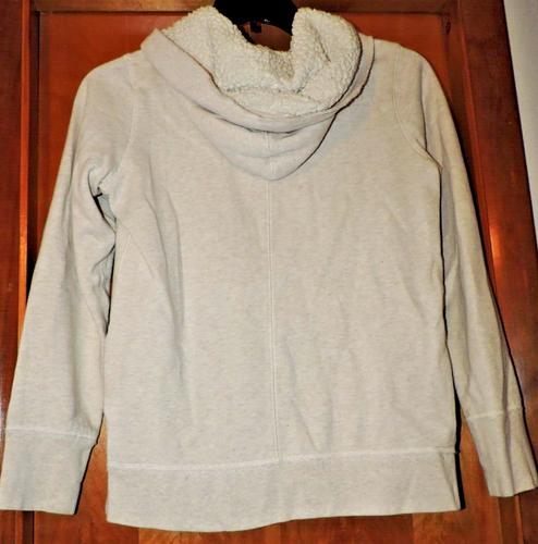 MAURICES BRAND BEIGE 1/4 BUTTON FLEECE HOODIE JR. SZ L LINED HOOD POLY/COTTON - Picture 4 of 4