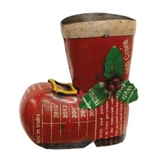 NEW PRIMITIVE SANTA BOOT FIGURE RED Recycled METAL Christmas 7.5"H x 6.5"W x 3"D