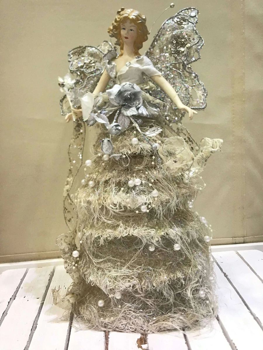Premier Angioletto Per Punta Dell'Albero Di Natale - Color Avorio E Oro Con Ali In Piuma - 30 Cm - 4