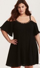 NWT Torrid Black Mini Gauze Cold Shoulder Trapeze Dress-SALE