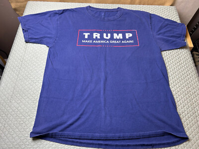 Trump Make America Great Again Shirt Adult LargBlue Short Sleeve 100% Cotton