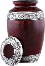 Memorial Cremation Urn for Ashes, Velvet Bag, 10.5"X7" , Dark Cherry/Silver