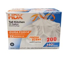 HDX 13 Gallon Reinforced Top Drawstring Fresh Scented Tall Kitchen Trash Bags wi