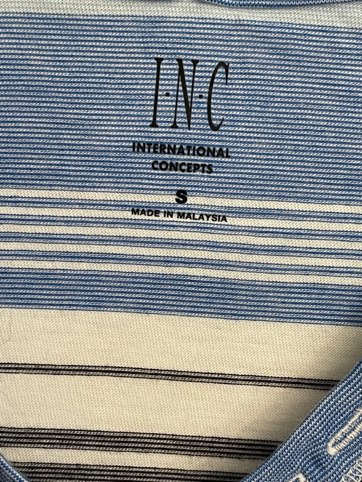 Camiseta para hombre INC International azul a rayas manga corta talla S Foto 4 de 4