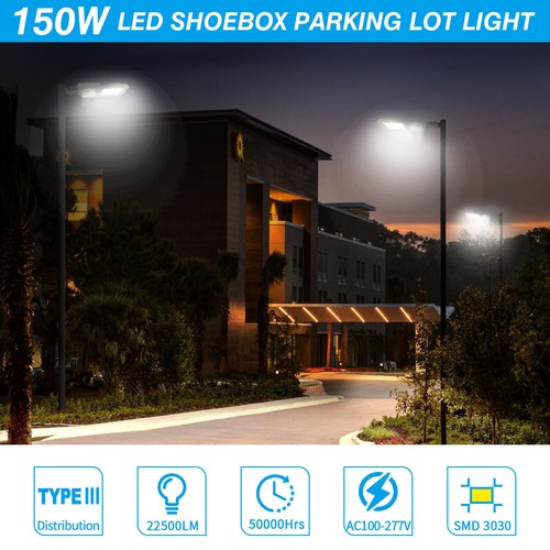 150W LED Parking Lot Lights Outdoor Shoebox Area Street Pole Lighting 100-277VAC - Picture 4 of 12