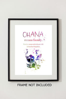 ART PRINT Lilo and Stitch Quote illustration, Ohana Means Family