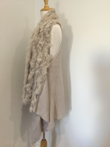 BRAVE & TRUE Beige Rabbit FUR Wool Blend Knit Waterfall VEST One Size *EUC* - Picture 4 of 11