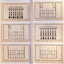 Stampe antiche ARCHITETTURA SERIE 6 ABITAZIONI BORGHESI S.32 1757 Antique print