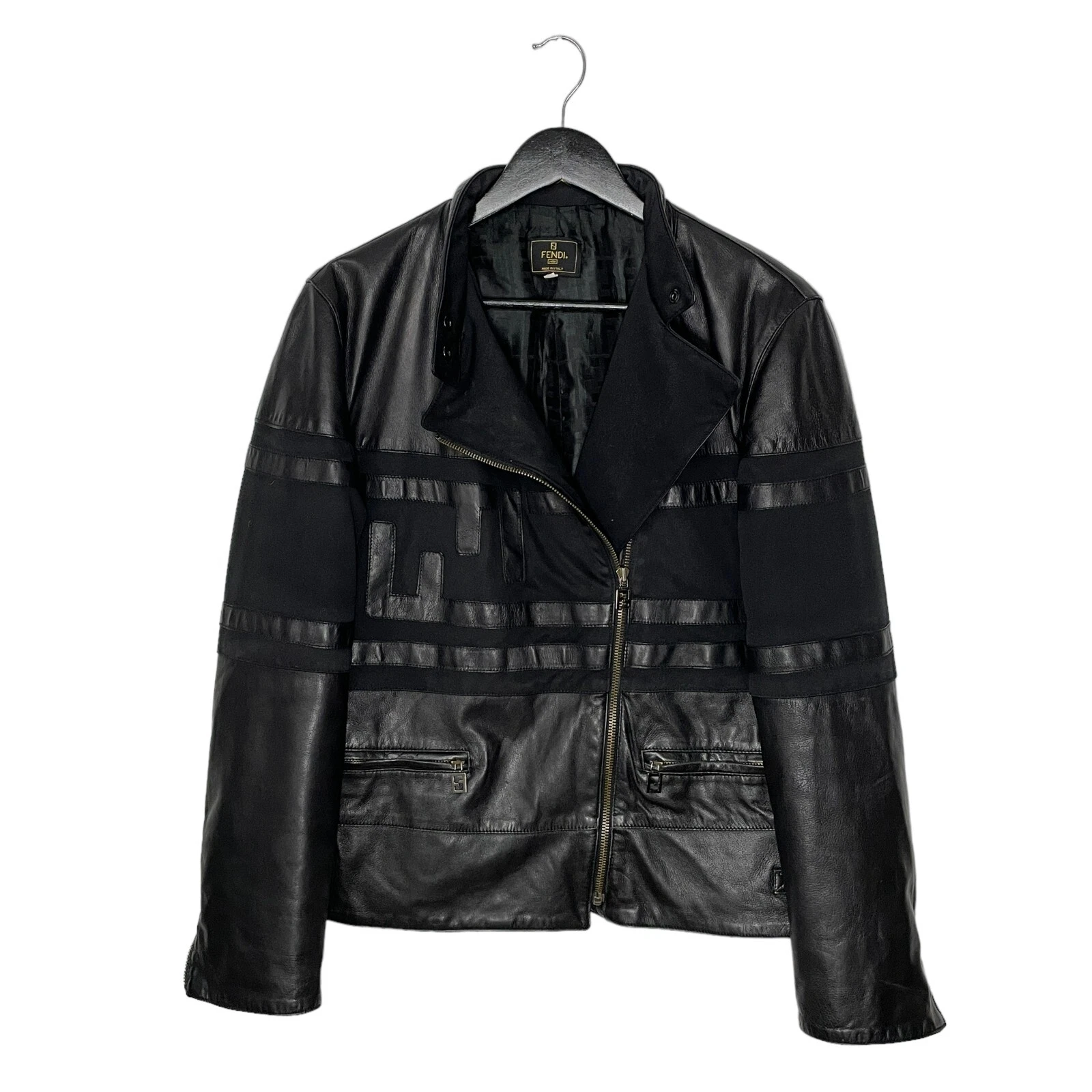 Giacca pelle moto biker logo Fendi Pelle vintage taglia 42 nera Y2K