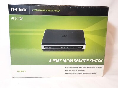 New D-Link Desktop DES-1105 5 Port 10/100 Fast Ethernet Network Switch