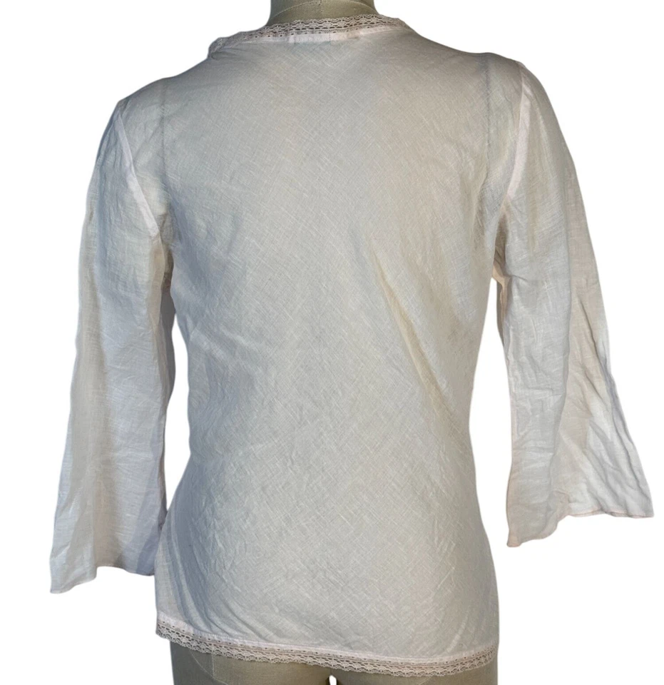 Blusa United Colors Of Benetton para mujer color rosa rubor lino mezcla algodón talla L Foto 3 de 4