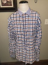 NWT Aglini Orange/Blue Checkered Casual Button Down Shirt 41 NWT J 