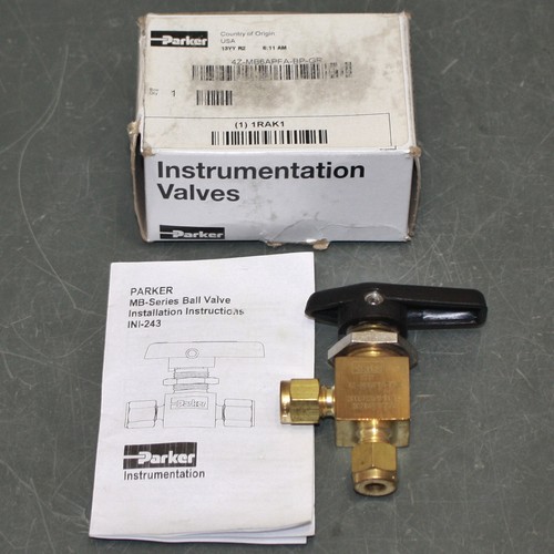 Parker Manual Ball Valve 4Z-MB6APFA-BP, 1/4" CPI Compression, 2500 PSI, Brass - Picture 1 of 5