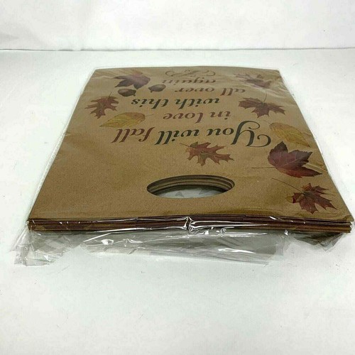 4 Count Fall Paper Gift Bags Brown Autumn Leaves Thanksgiving Birthday Housewarm - Picture 11 of 11