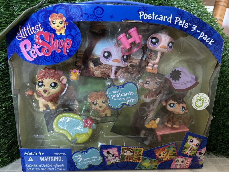 Littlest Pet Shop Postcard Pets 3-Pack NIB 944 Lion 946 Monkey 945 Ostrich