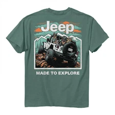 Jeep Made to Explore Front and Back Print Pigment Dyed T-Shirt Green