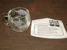 VINTAGE KITCHEN 3" HIGH NESTLE NESCAFE GLASS WORLD MAP GLOBE COFFEE MUG NEW