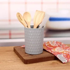 5-Piece Utensil Crock and Silicone and Wood Tool Set, Gray