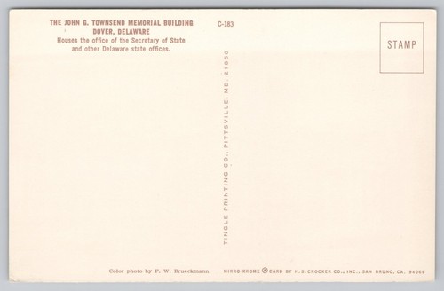 Postcard The John G Townsend Memorial Building Dover DE State Offices Cars - Picture 2 of 4