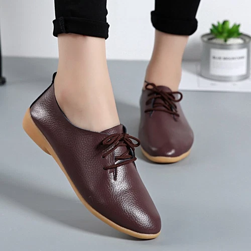 Women Oxford Shoes Leather Ballet Flats Lace Up Soft Casual Comfortable Ladies - Bild 9 von 42