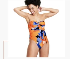 Tabitha Brown Target Orange Floral Underwire Tie-Front One Piece Swimsuit XS