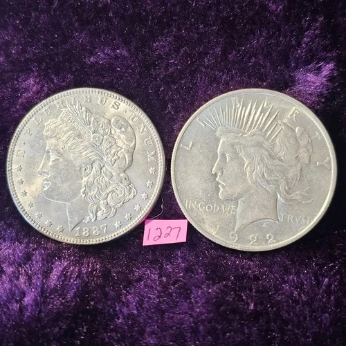 LOT of 2 🇺🇲🔥Beautiful AU-BU 👀🔥1887 Morgan & 1922 Peace Silver Dollars 1227