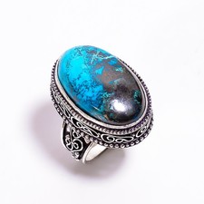 Natural Azurite Gemstone 925 Sterling Silver Jewelry Handmade Unisex Ring 6.5 US