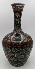 BOMBAY SCHOOL OF ART INDIAN POTTERY FLORAL BOTTLE VASE 19TH CENTURY