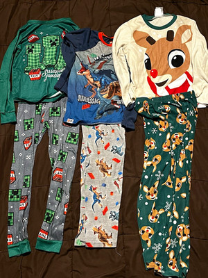 Minecraft, Rudolf and Lego Jurassic Park 2 piece Boy Pajama lot of 3