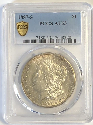 1887 S MORGAN "PCGS GOLD SHIELD" - SIGNIFICANT DETAILS FEATHERS & WINGS-AU 💥 ✅