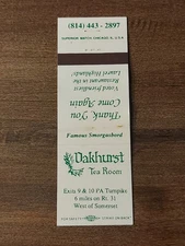 Vtg. Oakhurst Tea Room, 6 Miles West Of Somerset, Pa. Matchcover (AA18)