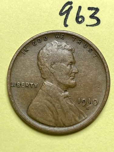 1910-S LINCOLN WHEAT CENT, low mintage date, "Fine" condition #963