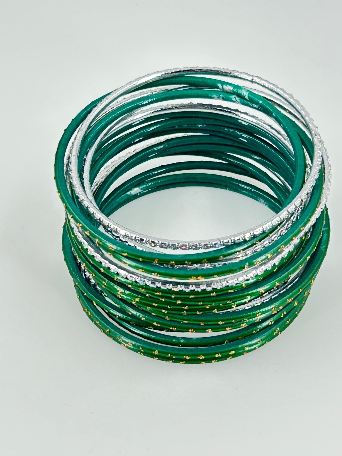 Vintage Green Silver Tone Stackable Bangle Bracel… - image 5